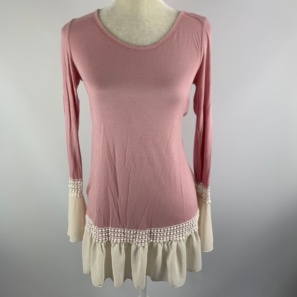 Love Story Small Blouse Pink Ruffle Sleeve Bottom